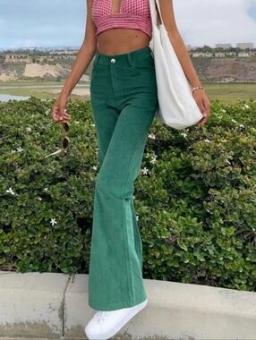 Princess Polly Nadia Corduroy Flare Pants Emerald Green High Rise Jeans Y2K 4